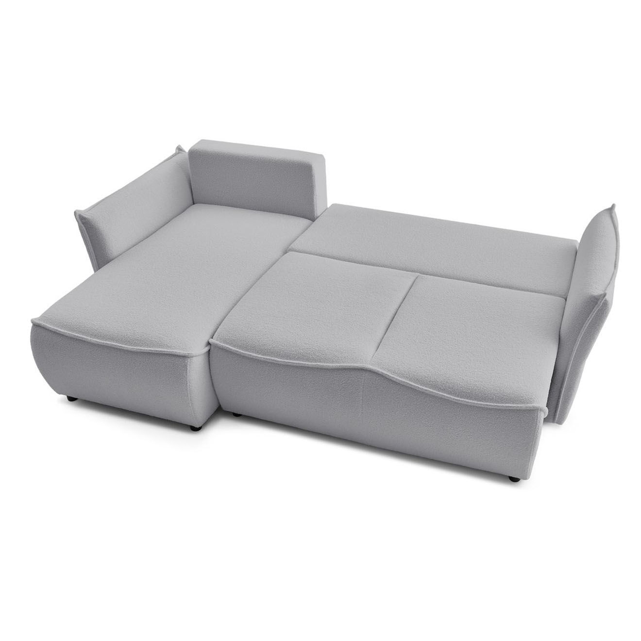 Bobochic Canapé d'angle gauche convertible bouclette Léon gris clair - 242x158x90 cm