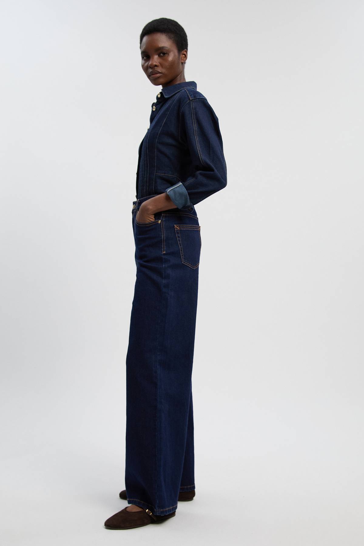 KarenMillen Chemise en Jean à Détails de Couture Corset