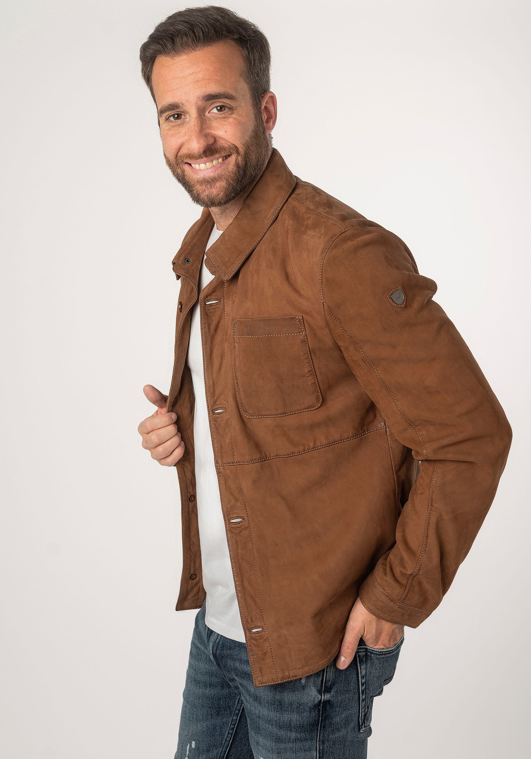 Mauritius Lederjacke »MMJemmo« mit Hemdblusenkragen, Knopfleiste