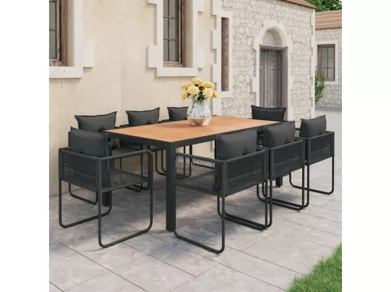 Salon de jardin 9 pcs PVC Résine tressée Noir et marron