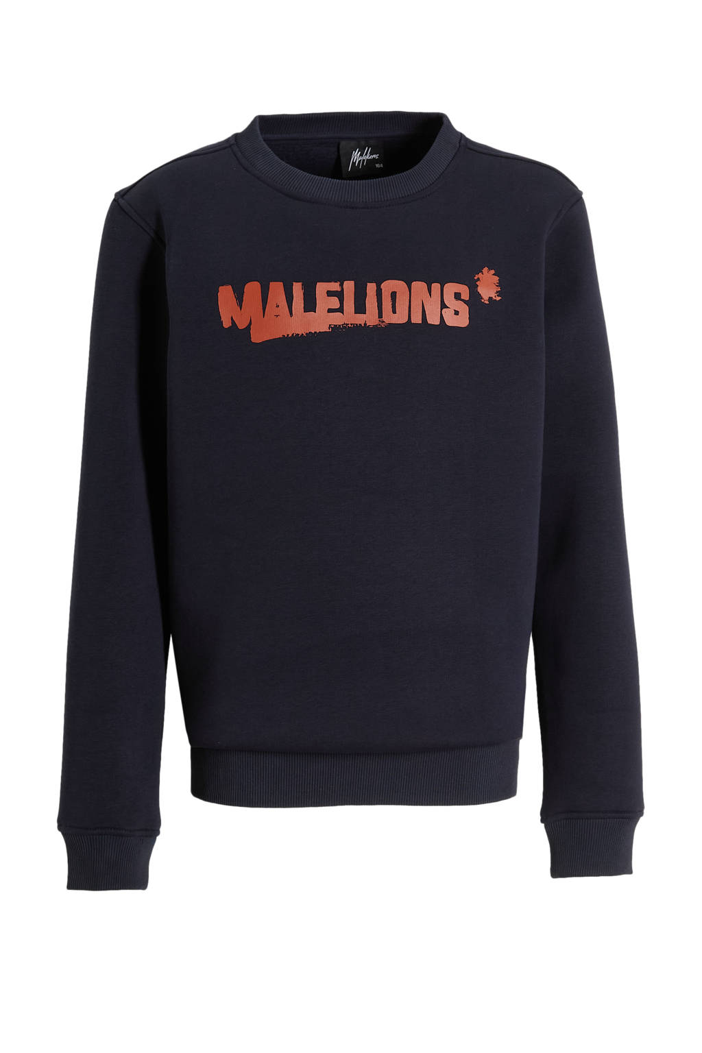 Malelions sweater Inked met printopdruk marine blauw/donkeroranje