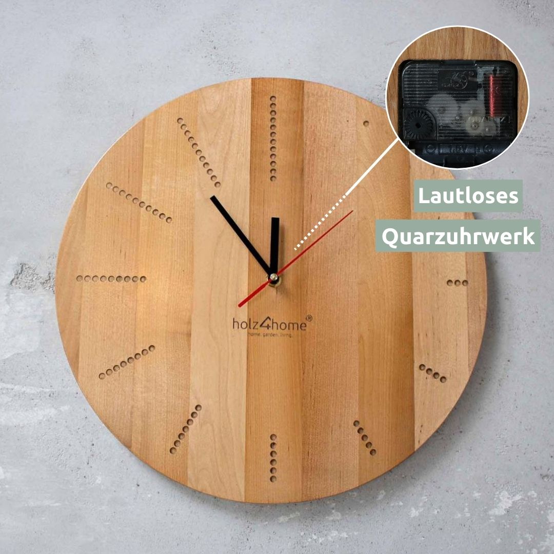 holz4home® Wanduhr „Dots round“ aus massiver Eiche