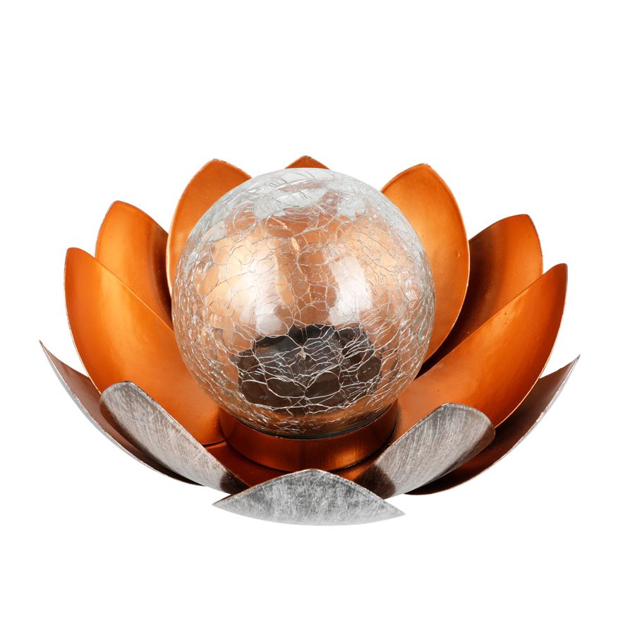 Solar-Lotusblume mit Crackleglaskugel und LED-Beleuchtung Warmweiß