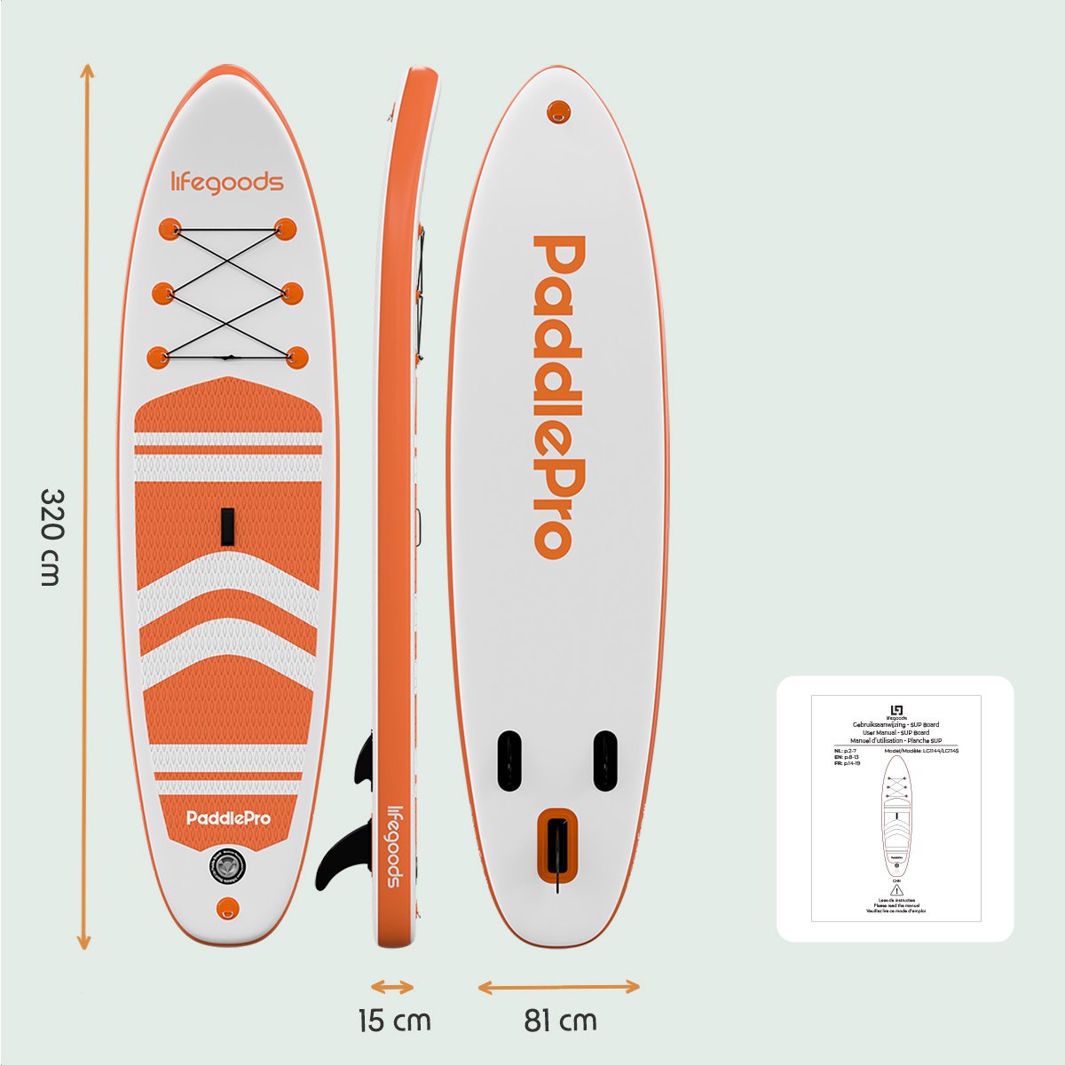 LifeGoods PaddlePro SUP Board - White/Orange