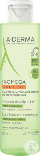 A-Derma Exomega Control Gel Lavant Emollient 2en1 Anti-Grattage Peau Sèche Tendance Atopique 200ml