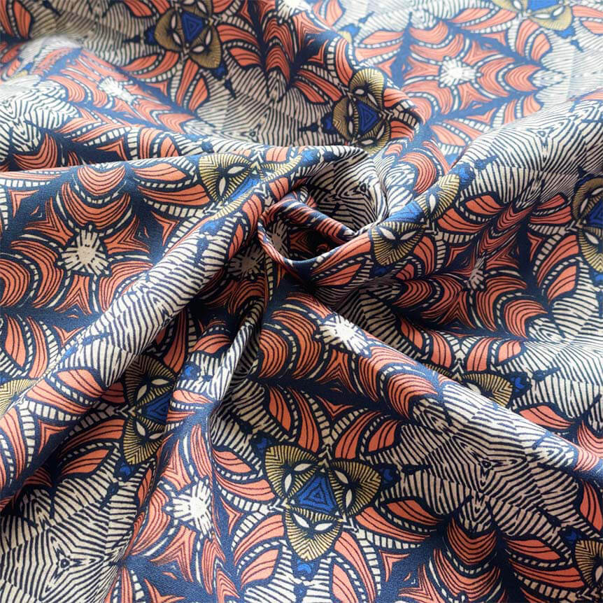 Tissu Coton Au Mètre Ex2414 Ethnique Corail