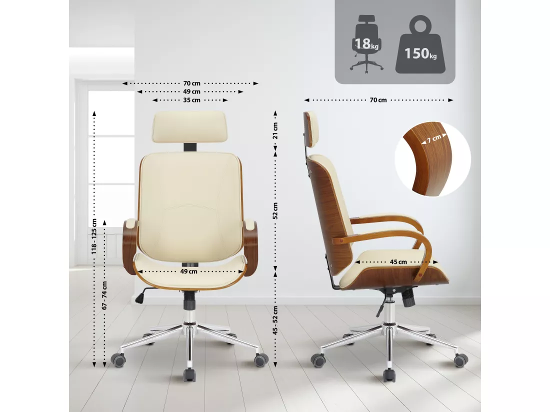 Chaise de bureau - Similicuir - Noyer / Crème - Dayton