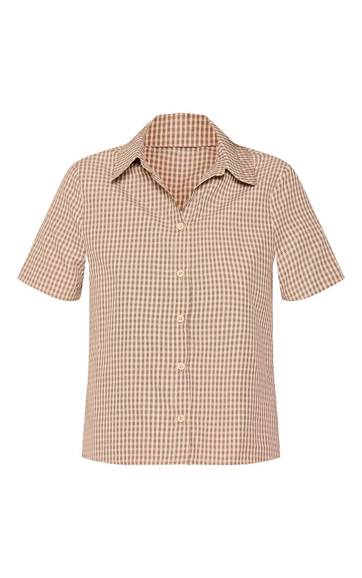 Marron Chemise Boxy À Carreaux Et Manches Courtes