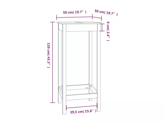 Table de bar blanc 50x50x110 cm bois massif de pin