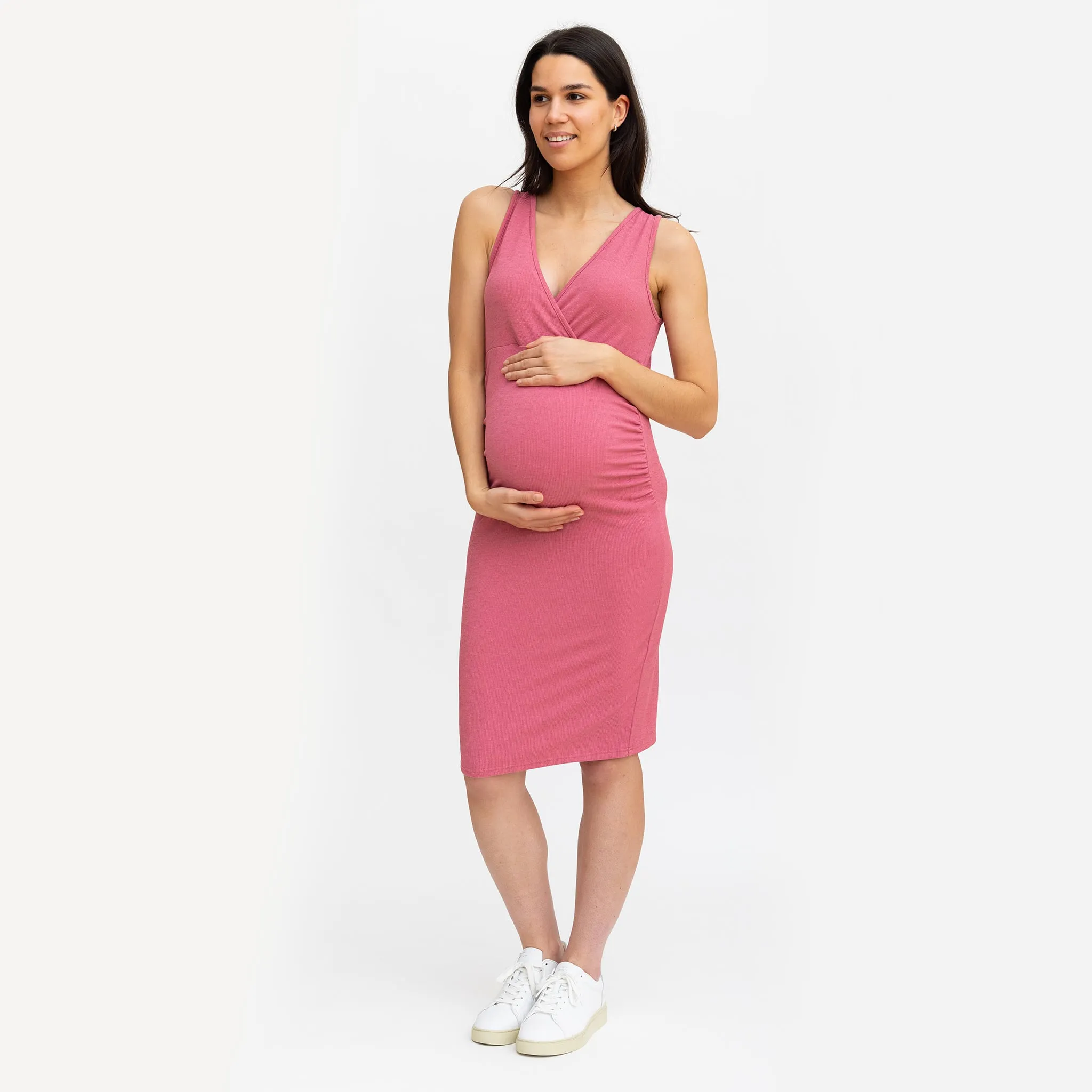 Bella Maternité Robe Côtelée Noeud Rose