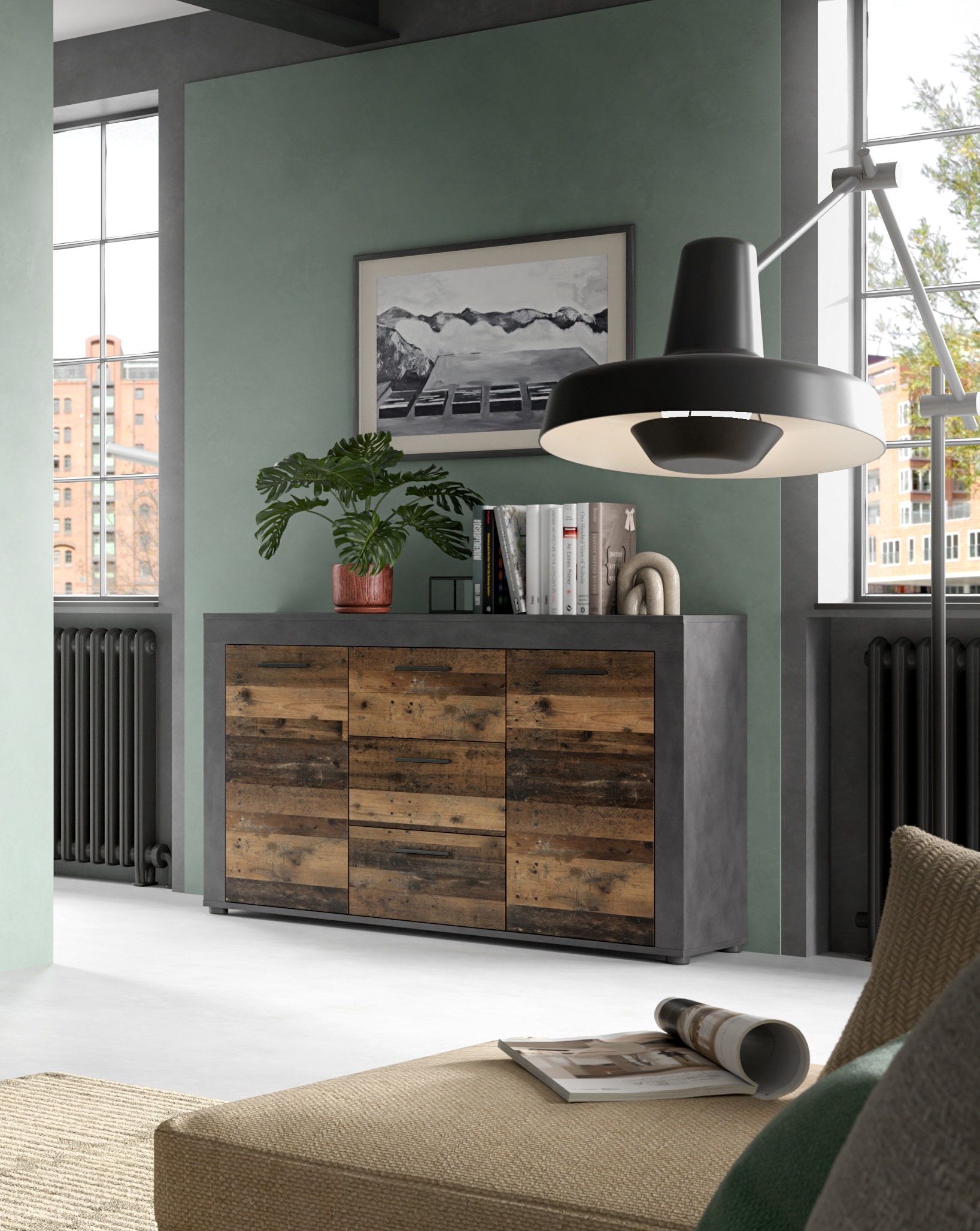 INOSIGN Sideboard »Aosta, Breite 125 cm, in verschiedenen Farbausführungen« mit 2 Türen und 3 Schubkästen, Wohnzimmer, Kommode, Schrank