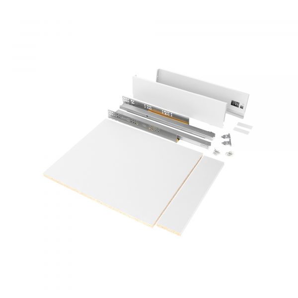 Emuca Kit de Gaveta Vertex Cozinha e Banho, Painéis Incluídos, Fecho Suave, 500x93mm, Módulo 450mm, Aço, Branco - 3173012