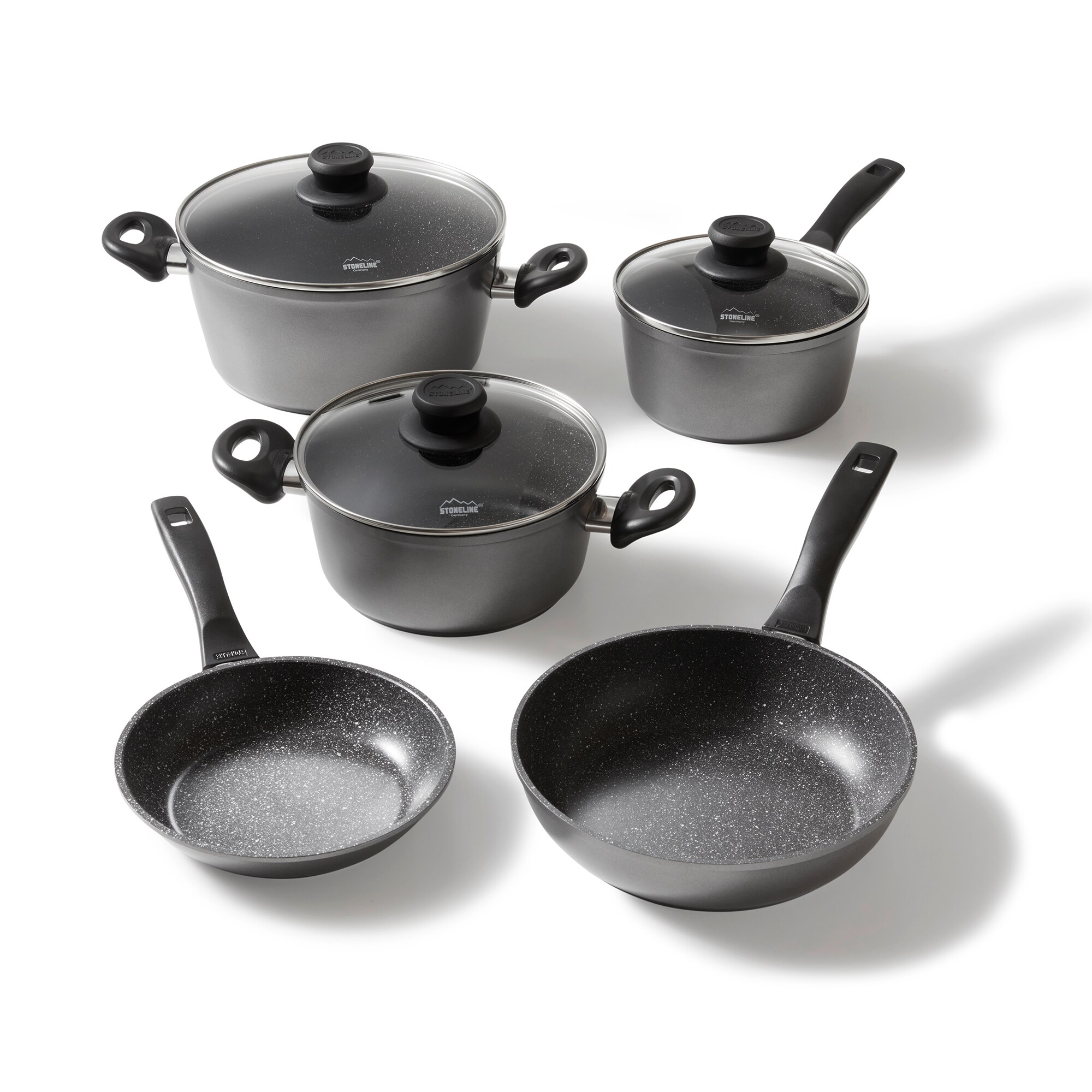 STONELINE® Kochgeschirr-Set 8 teilig mit Deckeln, beschichtete Töpfe & Pfannen Induktion geeignet