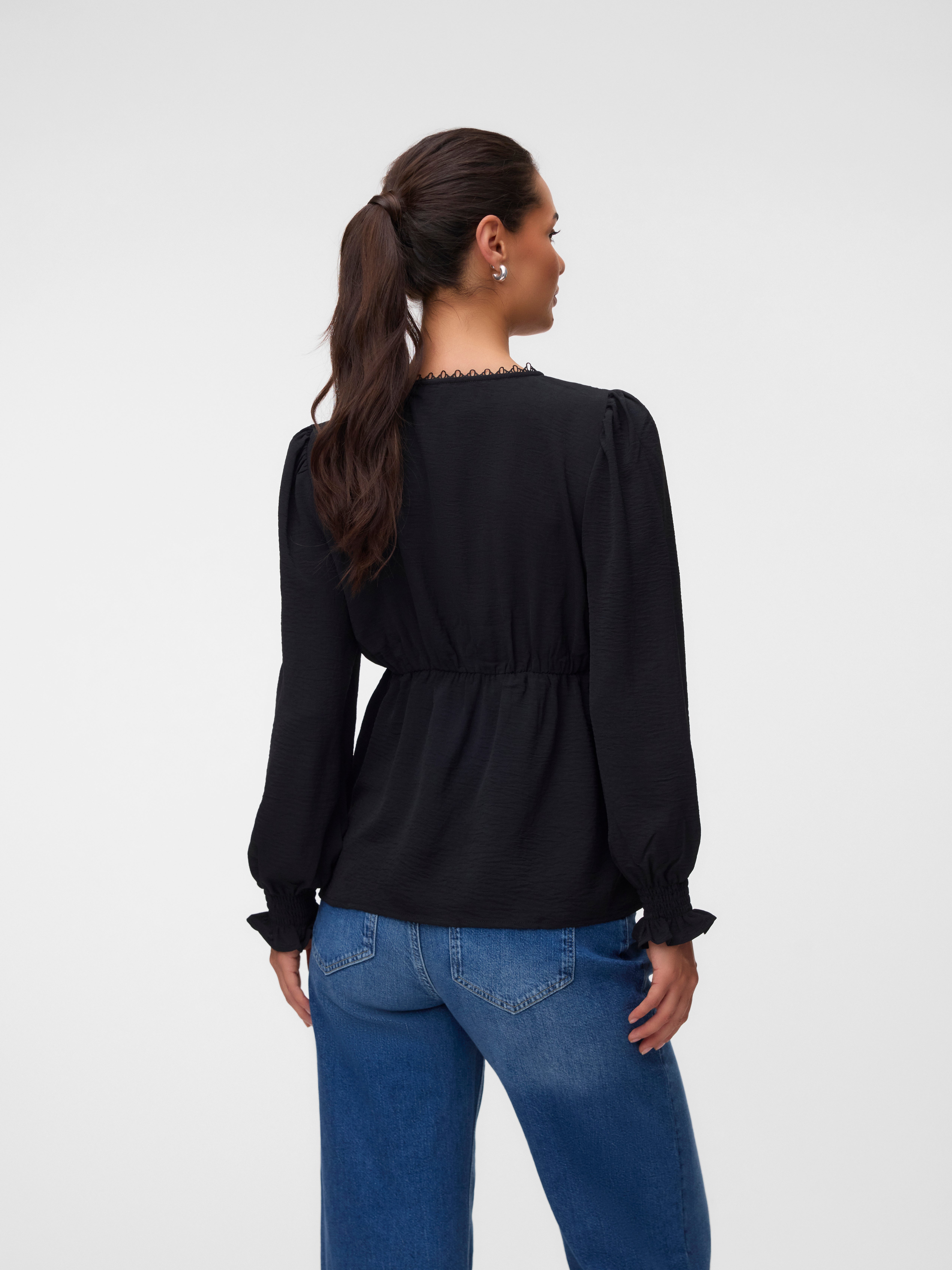 Regular fit V-Hals Manchetten met elastiek Top