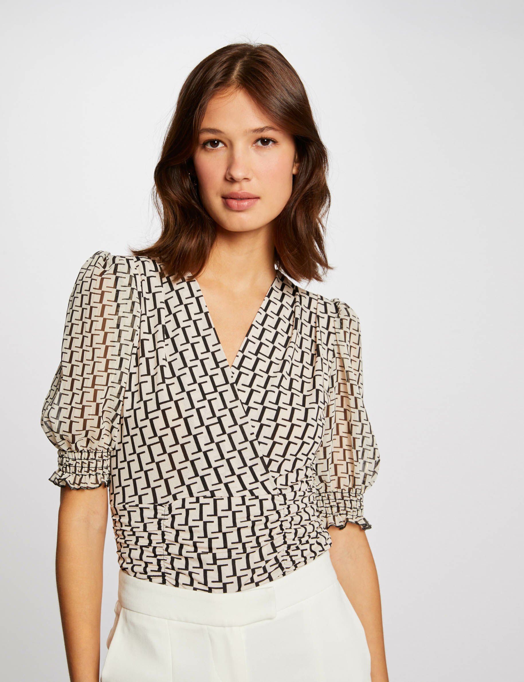 T-shirt manches courtes imprimé ecru femme - ecru