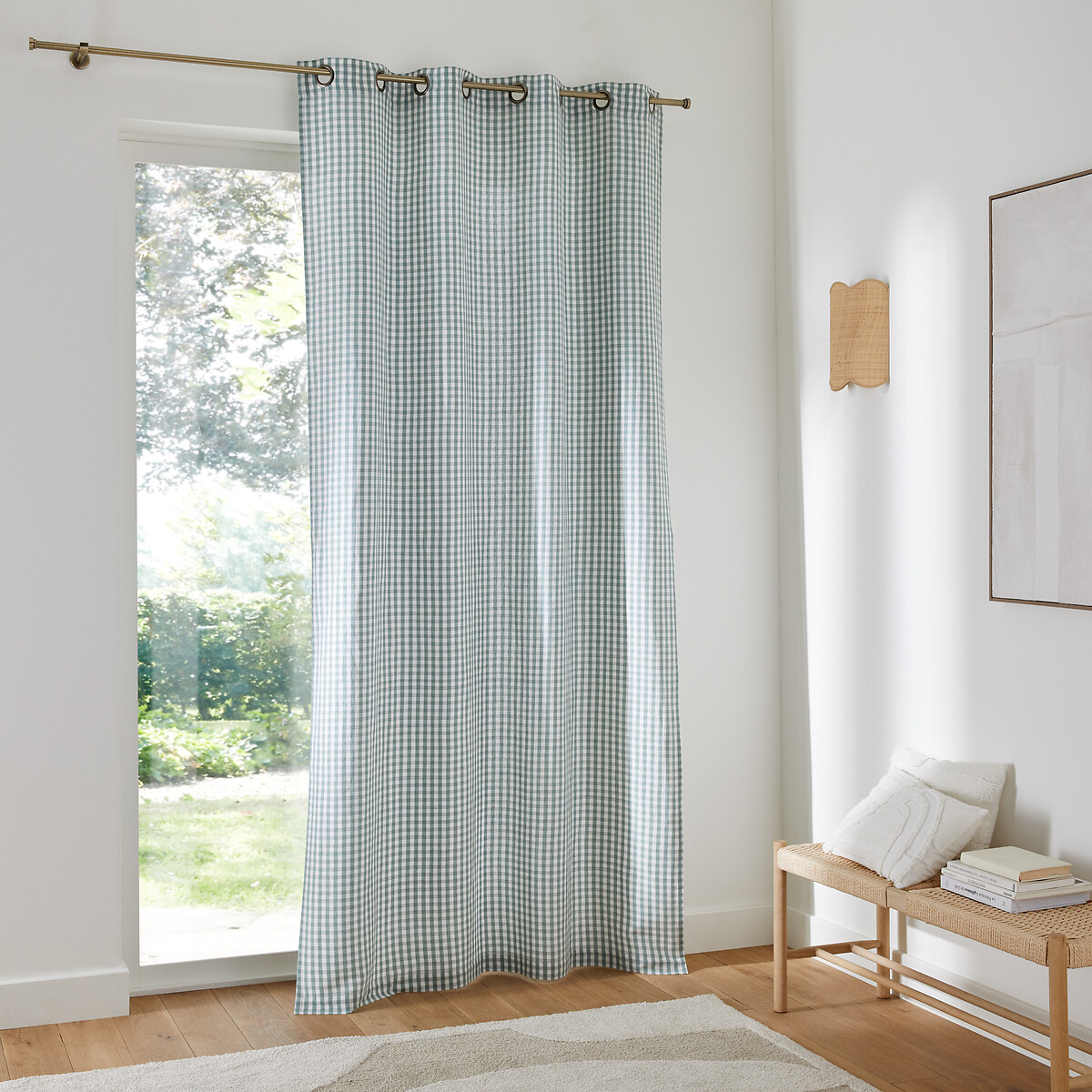 LA REDOUTE INTERIEURS<br>Cortina Vichy de algodão/linho, ilhós, Cottage