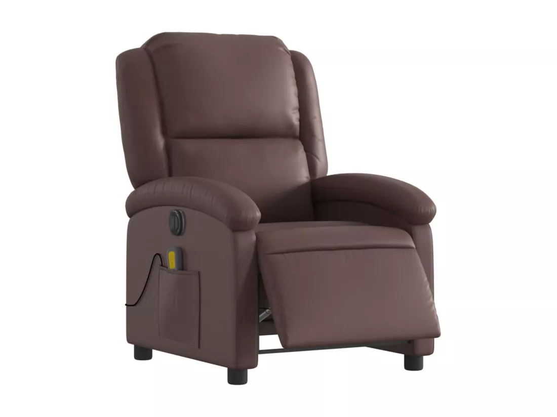 Fauteuil massant inclinable électrique marron similicuir