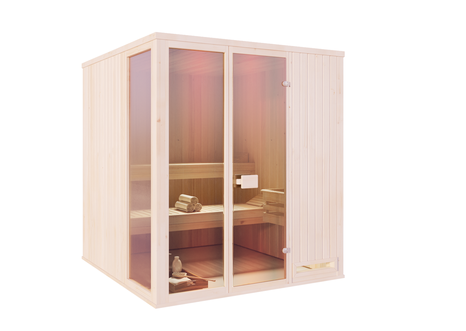 FinnTherm Oda binnensauna met 2 houten banken, saunacabine met 40 mm wanddikte, stoomsauna inclusief montagemateriaal, natuurlijke afwerking, 1,9 x 1,8 m