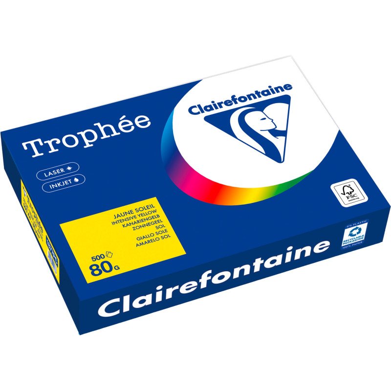 Papier A4 couleur 80 g Clairefontaine Trophée couleurs vives - Ramette de 500 feuilles