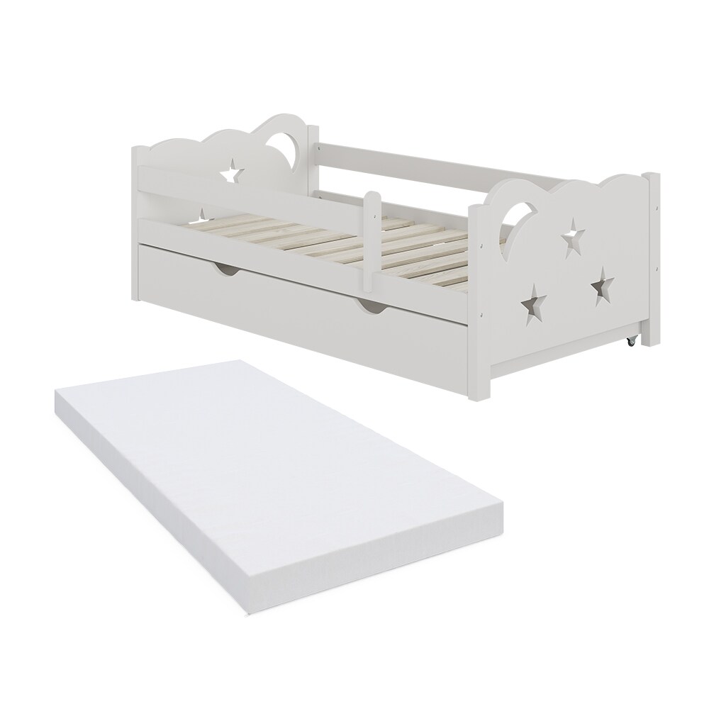 VitaliSpa Kinderbett Einzelbett Juniorbett Jessica Weiß 140x70 cm Matratze modern Kinderzimmer Bett Bettschublade Rausfallschutz