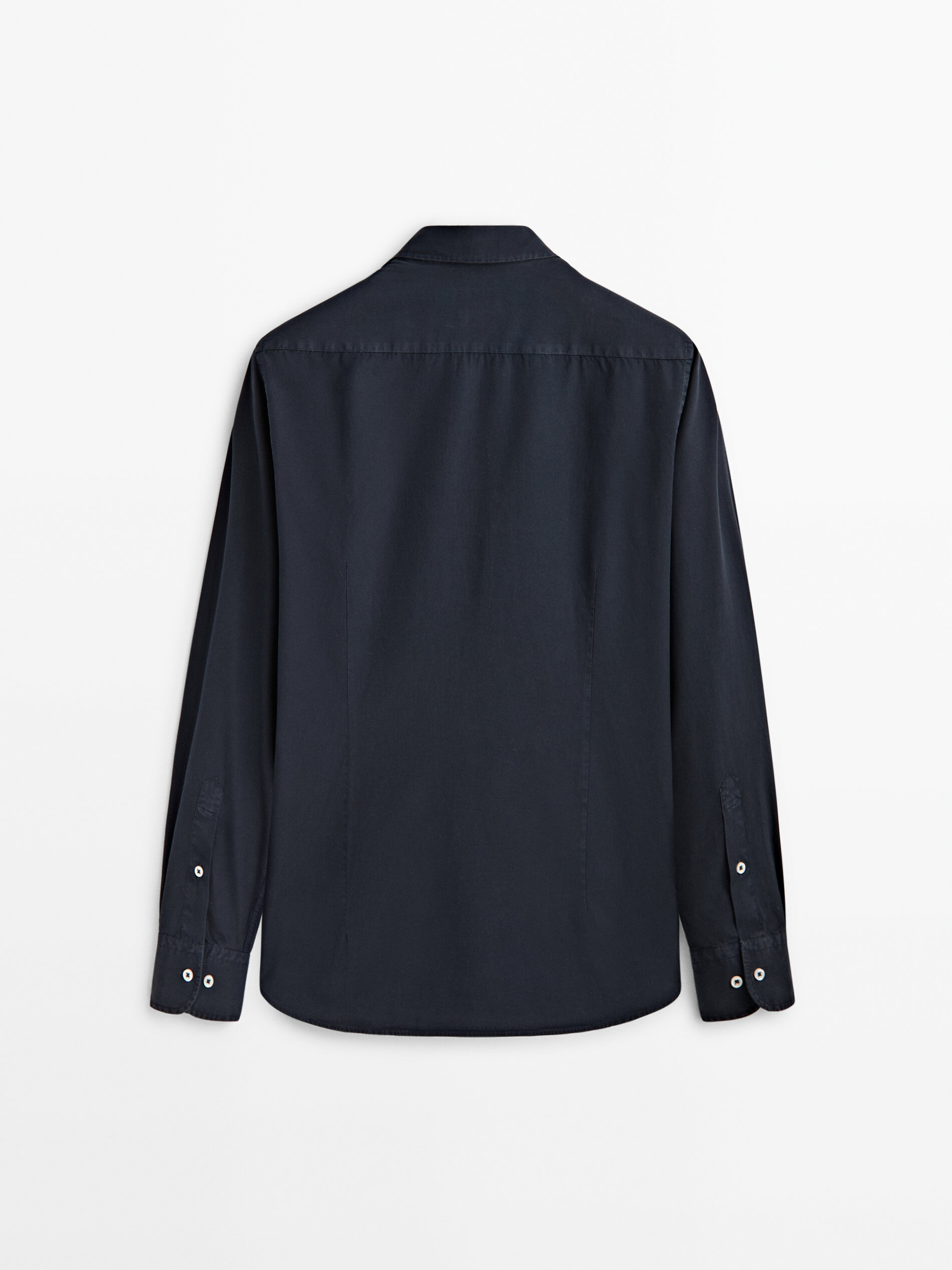 Camisa slim fit em popeline de algodão - AZUL MARINHO