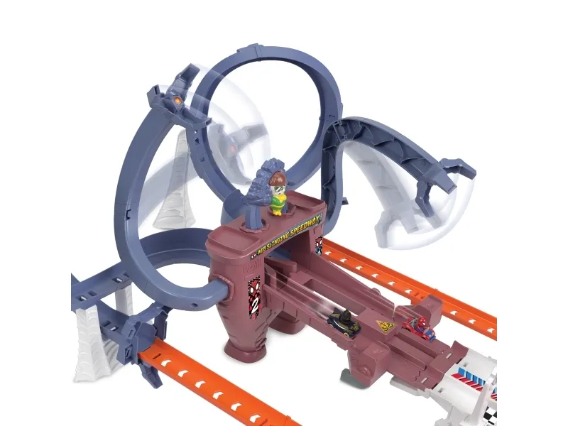 Hot Wheels Racer Verse RACERVERSE Spider-Mans spindelvævracerbanesæt, Køretøjs- og skinnesæt, 4 År, Plast, Metal, Flerfarvet