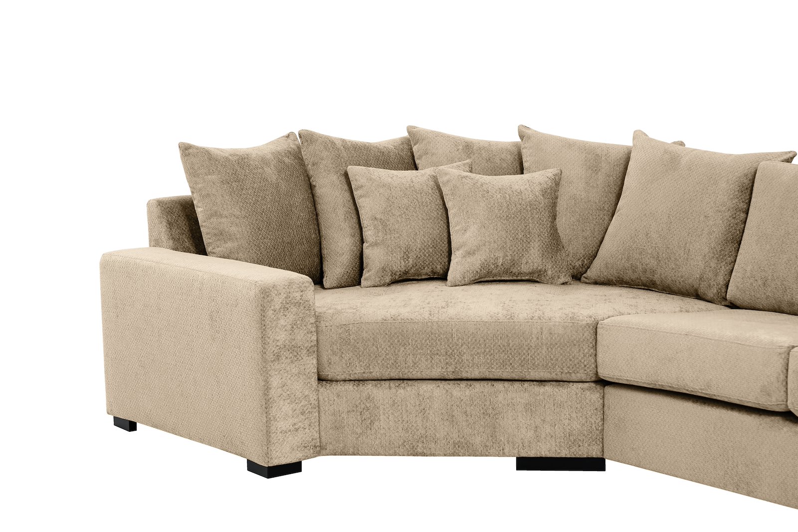 Modern Living U-sofa Cosy Corner venstre og 2-seter med sjeselong høyre.Tekstil Movie Movie 9 Cappuccino med Arm A og ben 2 sortbeiset eik.