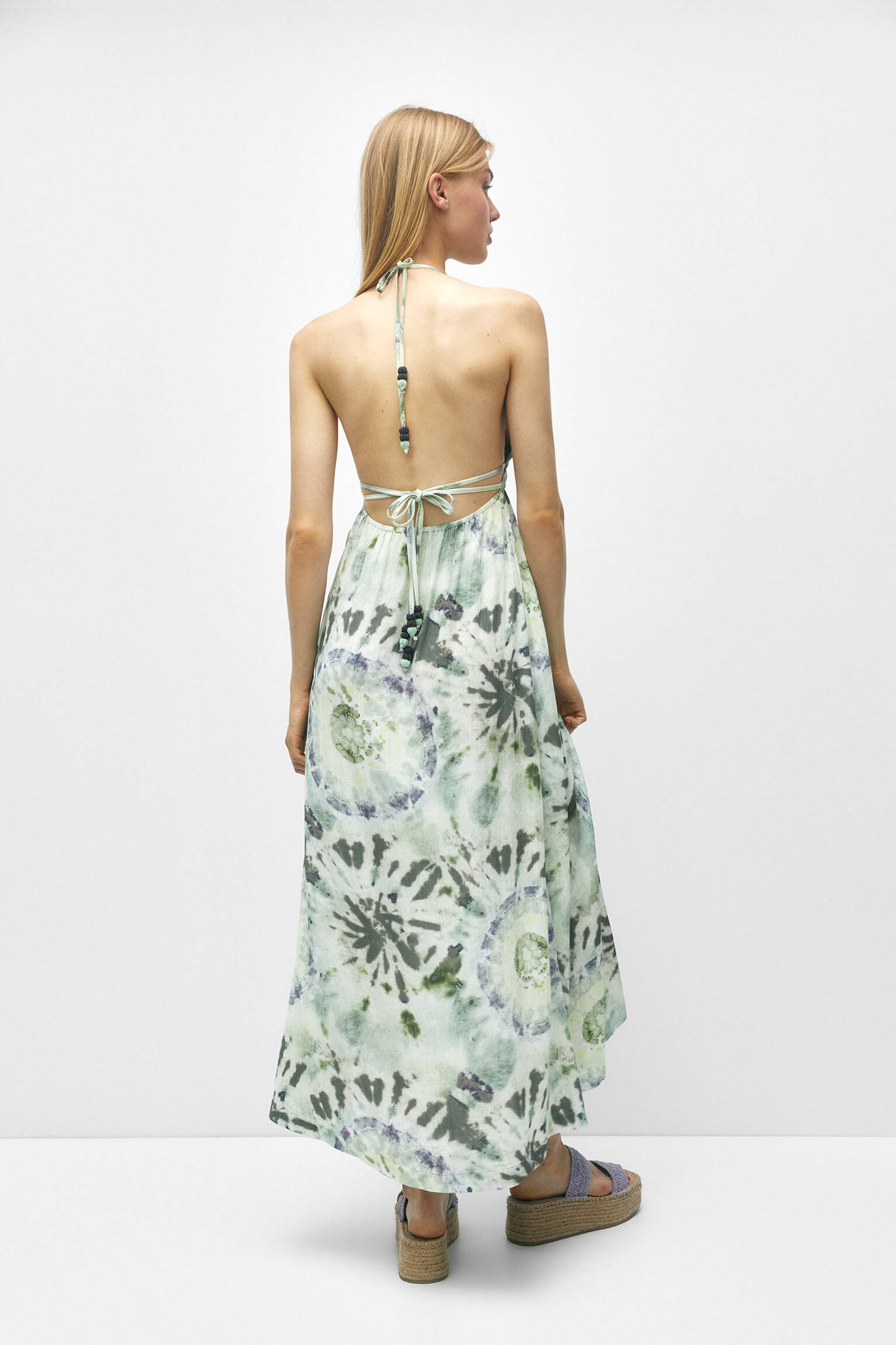 VESTIDO LONGO ESTAMPADO COM ABERTURA - VERDE