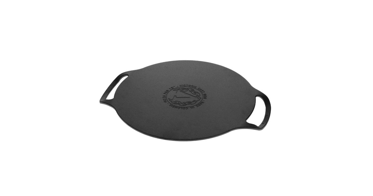 VictoriaPizzapan met twee handgrepen 38 cm, Seasoned bak-/braadpan  (Zwart, Color packaging)