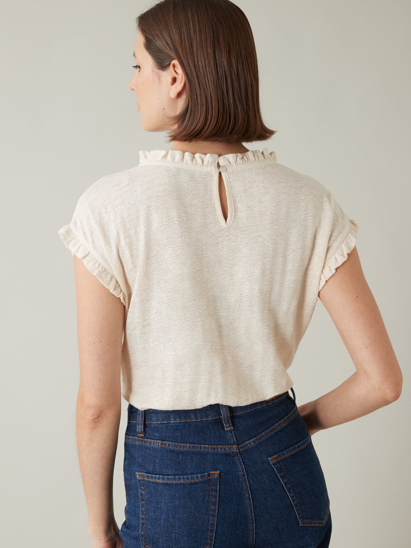 T-shirt lin col froufrou femme