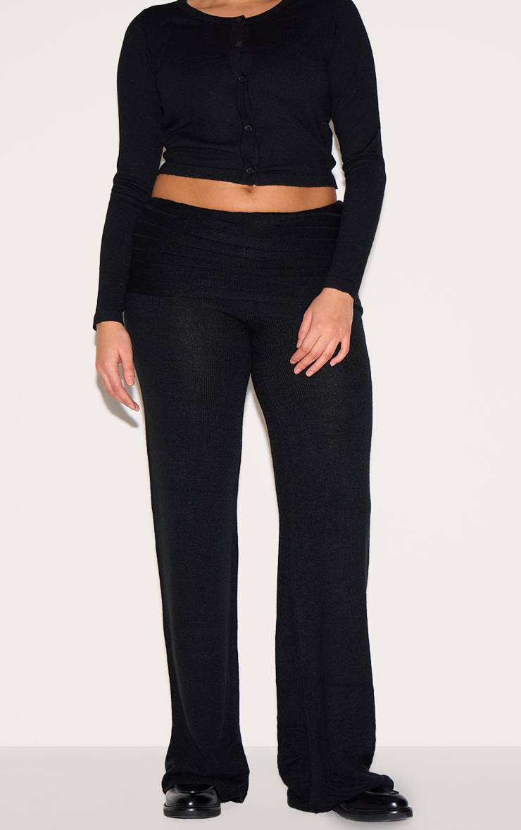 Noir Pantalon Large En Maille Grande Taille