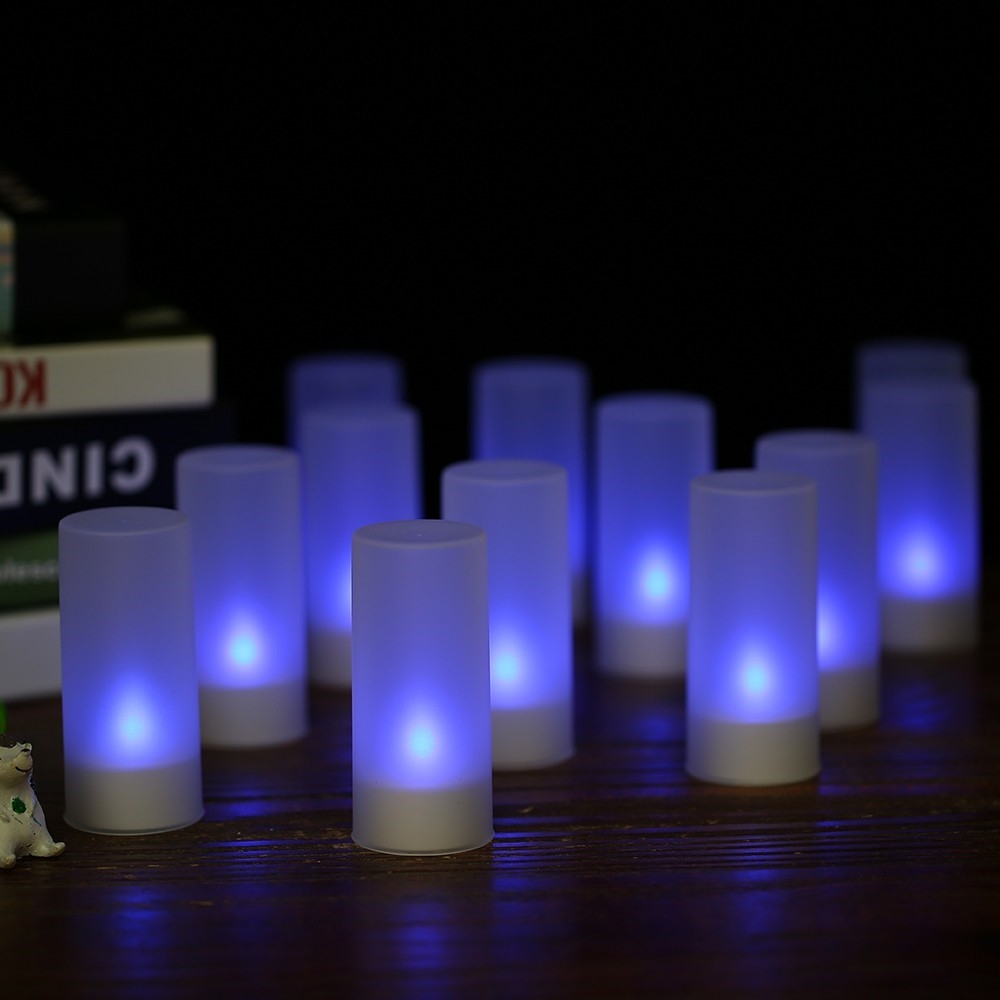 (12er Set) 2in1 Flackernde LED Teelichter Deko Kerzen Home Stimmungsleuchte inkl. Ladestation / Fernbedienung - Bunt