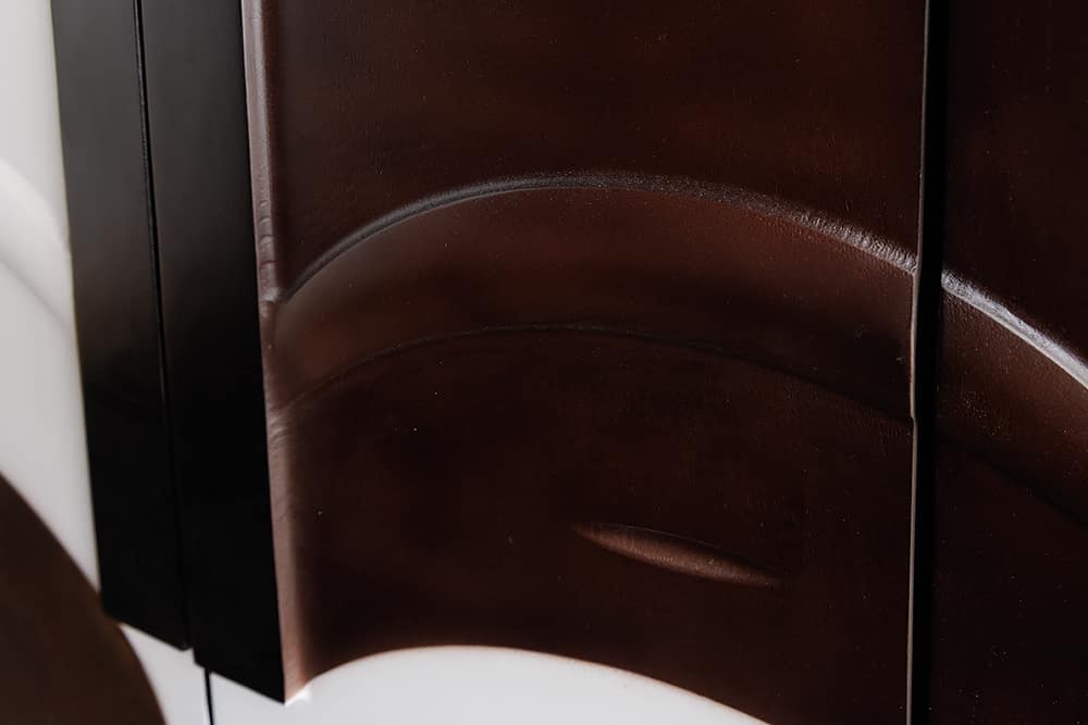 Massivholz Highboard VOODOO 120cm braun weiß schwarz Mangoholz mit 3D Schnitzereien oval Metallgestell