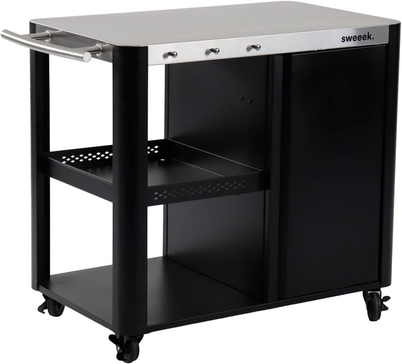 sweeek - Outdoor-Servierwagen Andy schwarz matt aus Edelstahl 94,5 cm mit klappbarer Ablage, L 156 x B 49,5 x H 80 cm