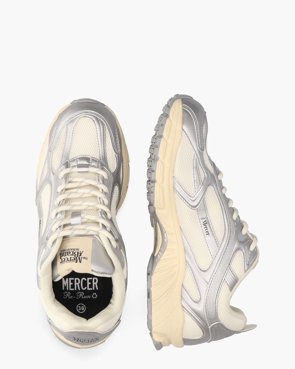 Mercer Amsterdam The Re-Run High Frequency Off-White/Zilver Damessneakers