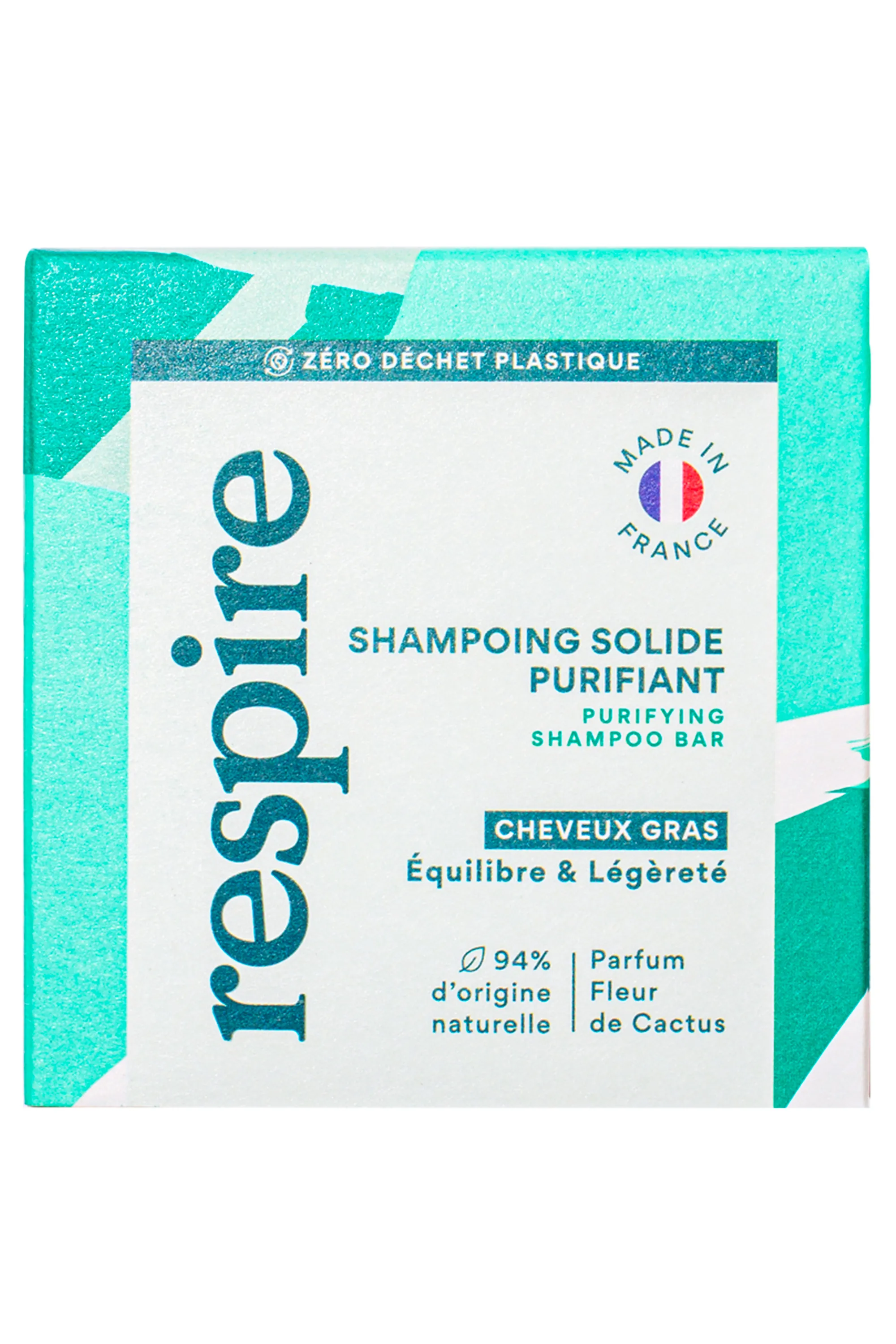 Respire Shampoing solide purifiant pour cheveux gras Fleur de Cactus-75 g