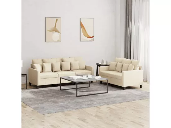 Ensemble de canapés 2 pcs avec coussins Crème Tissu