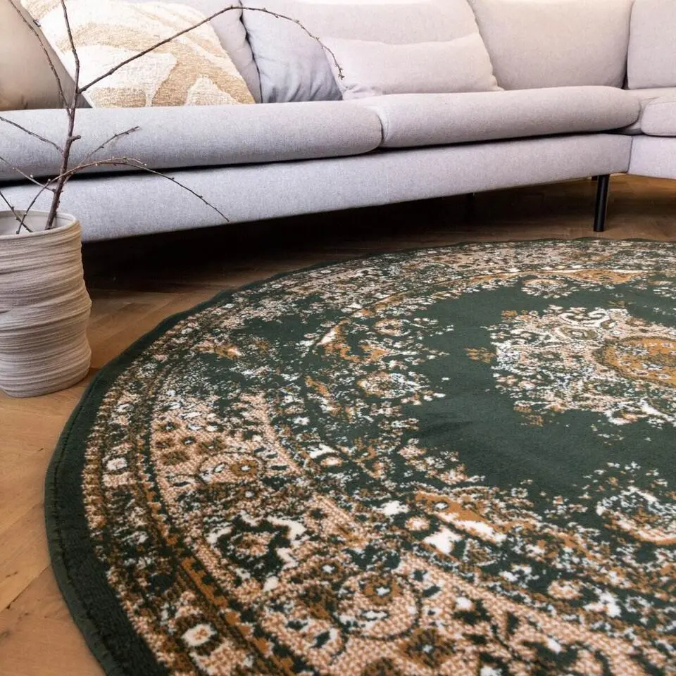 Interieur05 rond vloerkleed Keshan groen - 240 x 240 cm