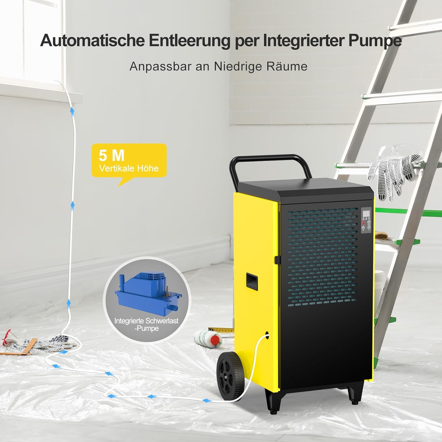 Bautrockner Luftentfeuchter Keller 70 L/Tag mit Integrierte Pumpe - Fläche 200 m²/500 m³ - 24Hr Timer Innenbereich Trocknungsgerät für Große Räume