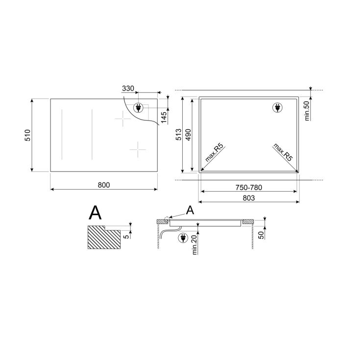 SMEG Induktions-Kochfeld SI1M4854D Schwarz