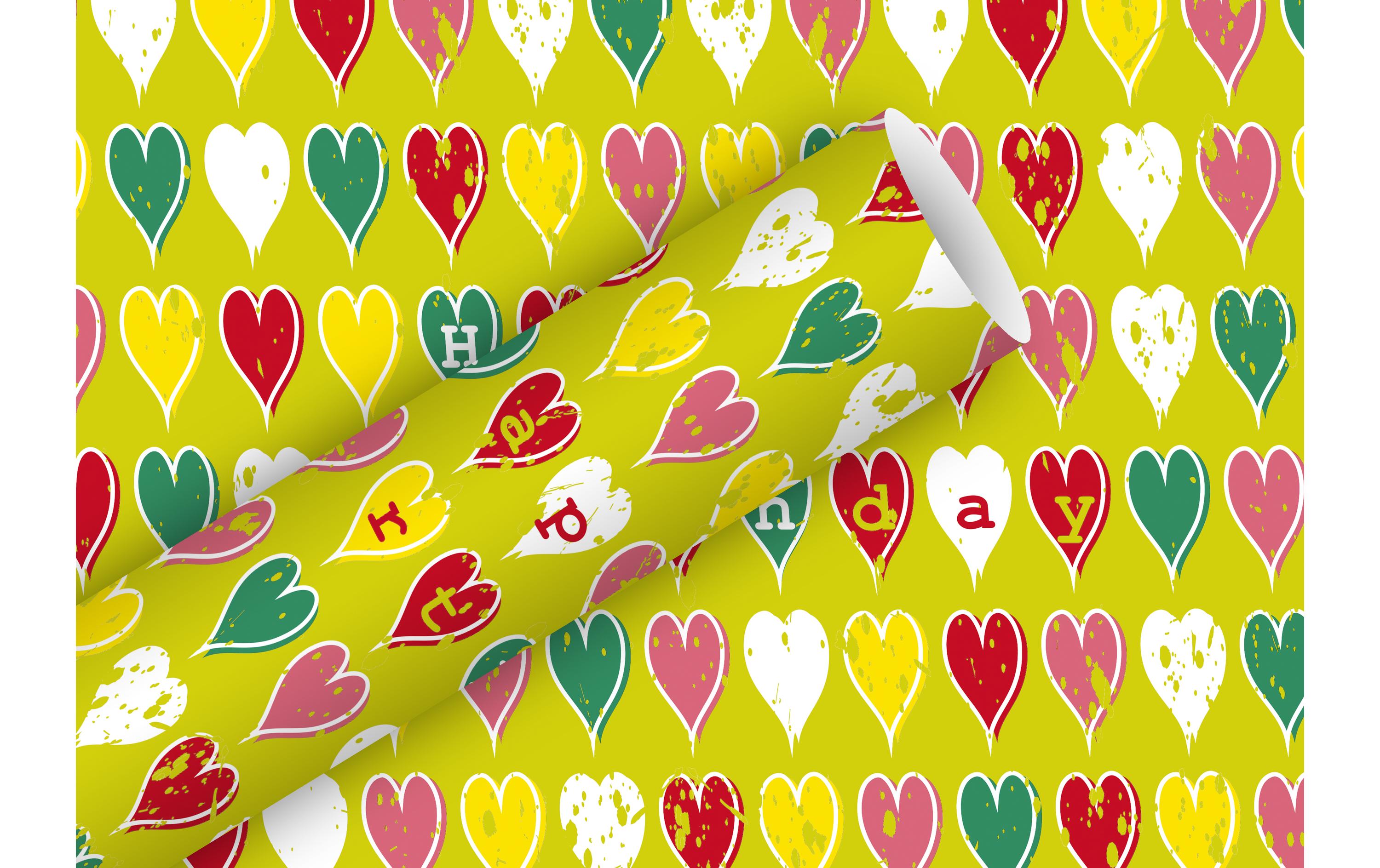 Geschenkpapier Heart Birthday 2 m x 70 cmPapierrolle zum Einpacken von Geschenken