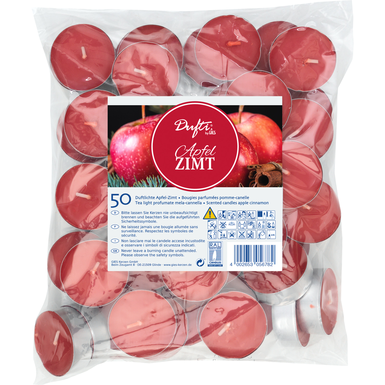 Duftteelichter Apfel Zimt, 50 Stück