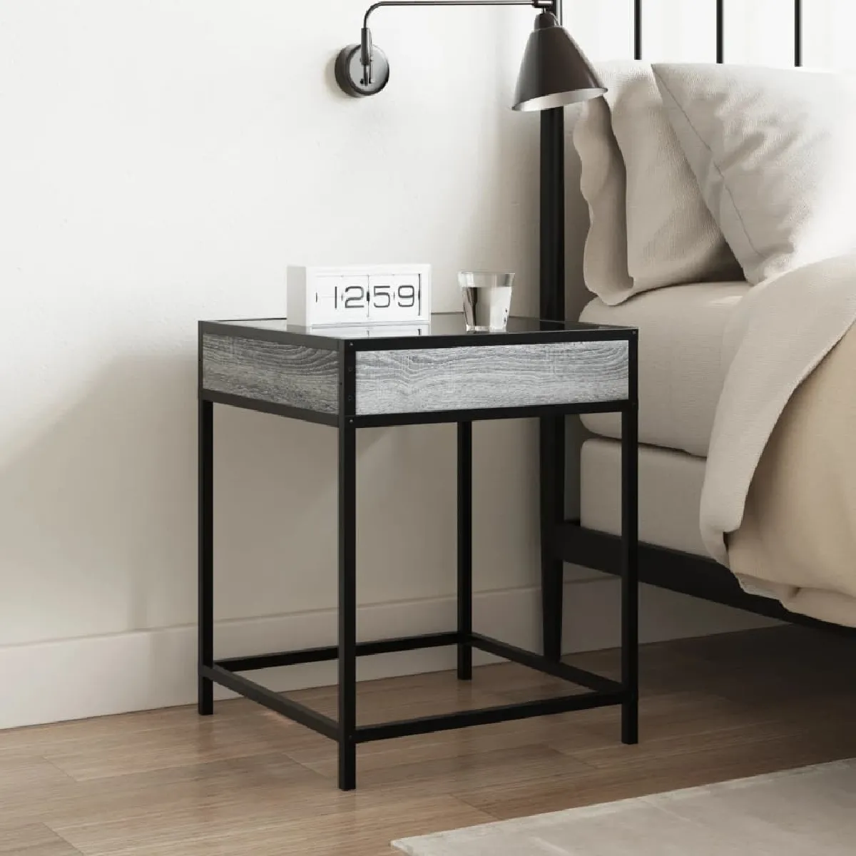 vidaXL Table de chevet LED - Sonoma Gris