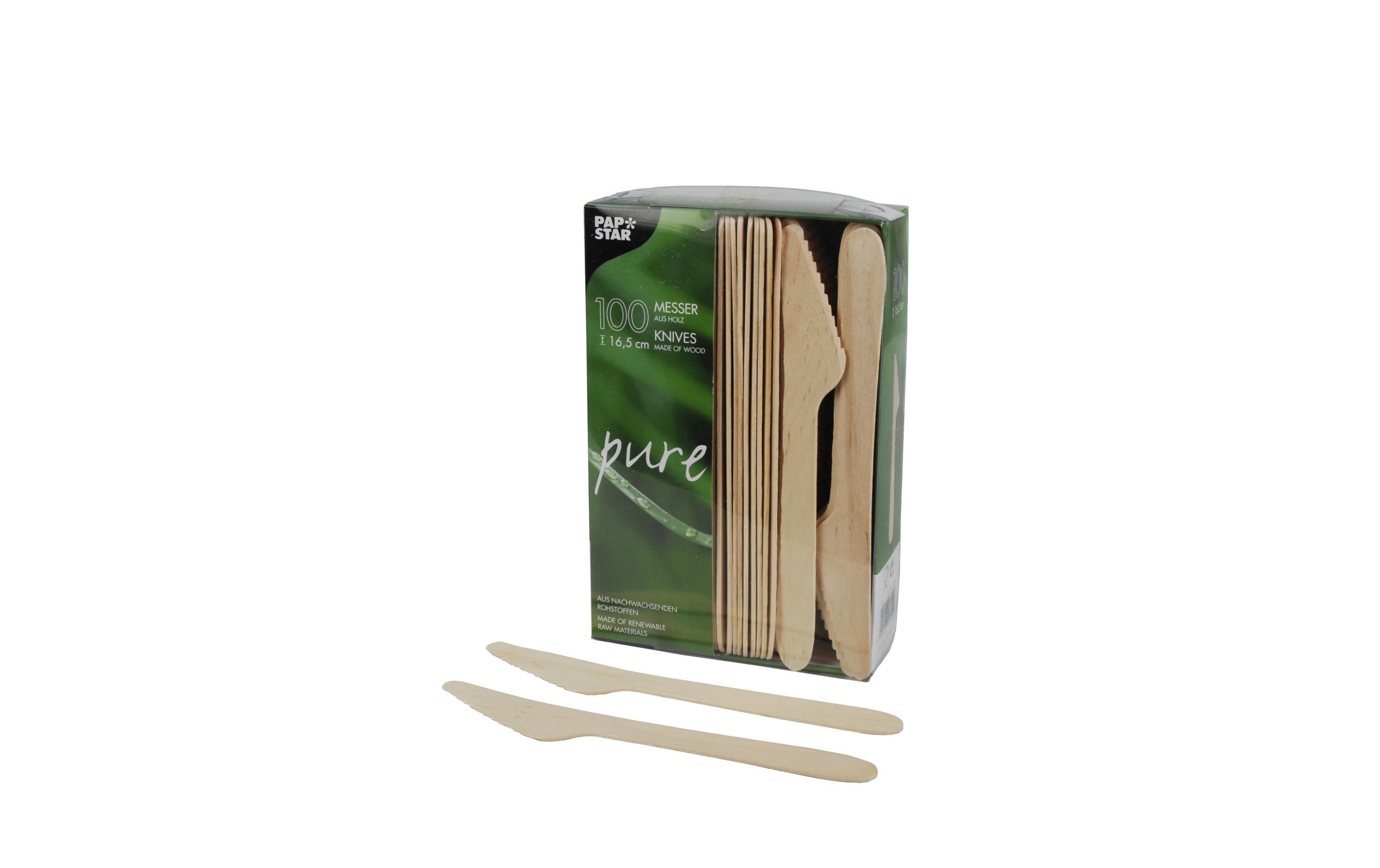 Einweg-Messer Pure Holz 100 Stück BraunEinwegmesser aus Holz