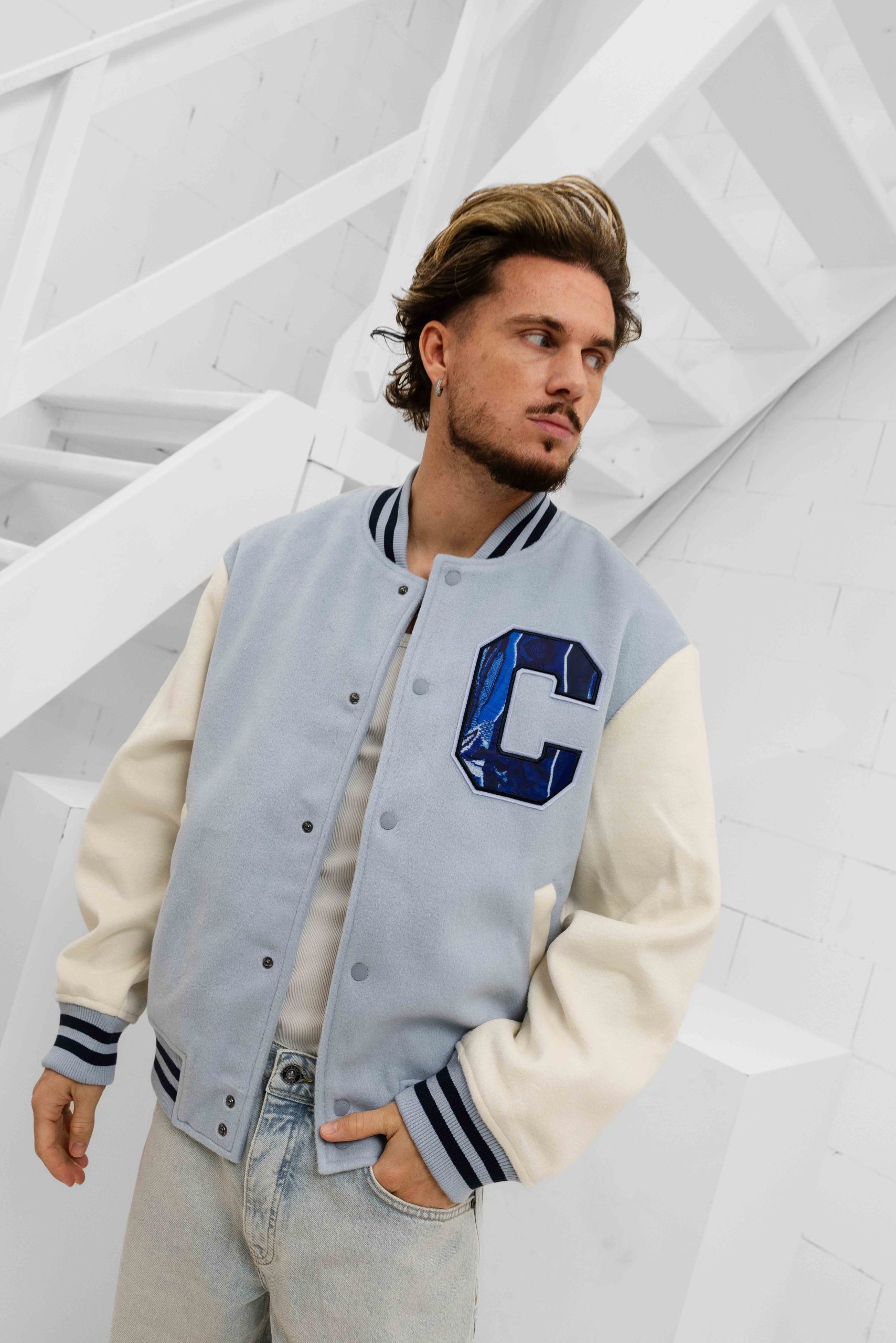 Carlo Colucci College Varsity Jacket Heren Lichtblauw