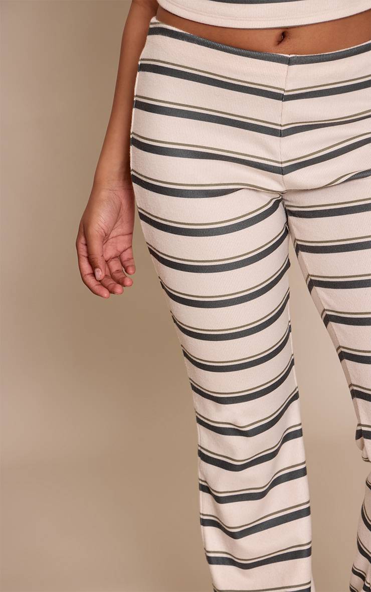 Vert Pantalon Évasé Taille Mi-haute À Rayures Petite