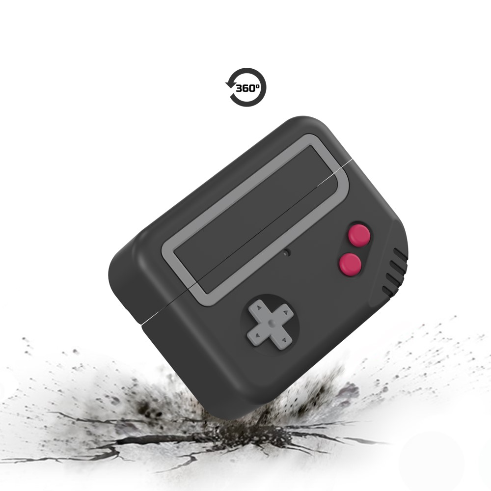 AirPods Pro 2 / AirPods Pro Gummi Schutzhülle Retro Spielekonsole Abdeckung mit Schlüsselring - Schwarz