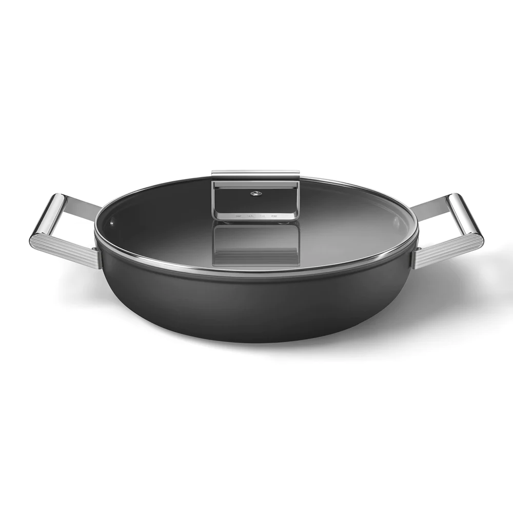 Sauteuse aluminium antiadhésive 28 cm noir mat avec couvercle en verre