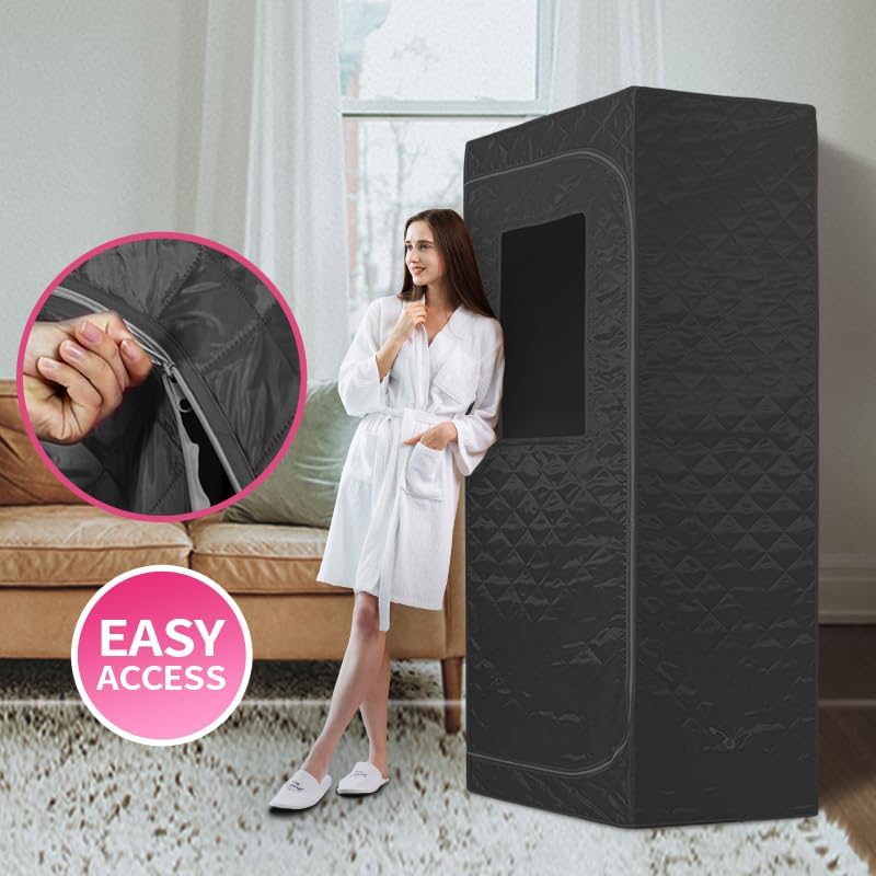 Tragbare Dampfsauna 90x90x190 cm mit Campingstuhl, Digitaler Fernbedienung, Wärmekabine, Schwarz – Ihr Wellness-Moment jederzeit und überall, tragbar