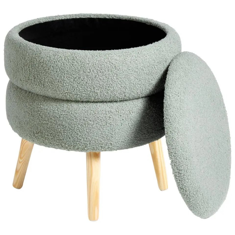 OKATON - Hocker met opbergruimte - Groen - Bouclé